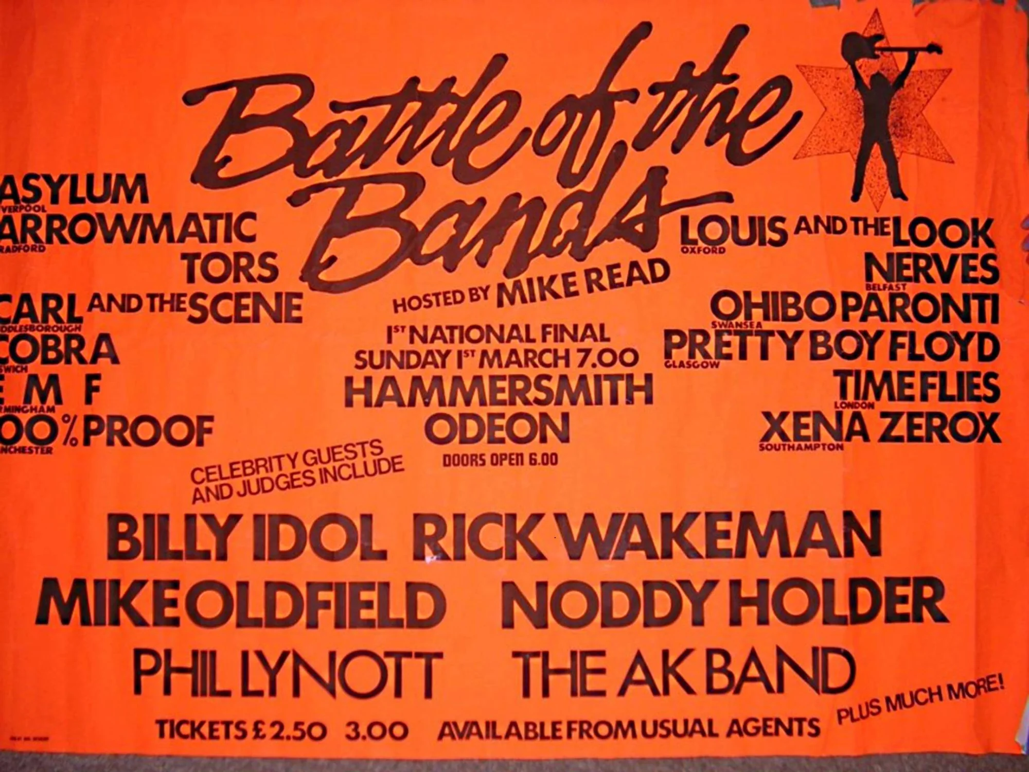 Orange Battle of the Bands poster with Carl and the Scene on the bill
